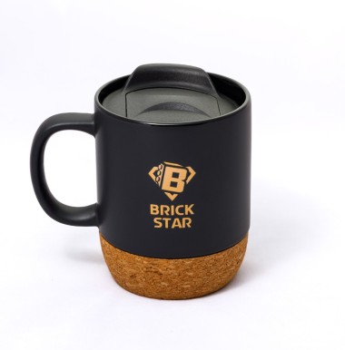BRICK STAR Кружка с пробковой подставкой черная